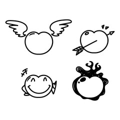 doodle heart love related sketch set collection