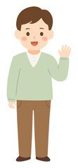 손들고 인사하는 남자_새학기 선생님 소개_환영하는_남자어른_직장인 일러스트