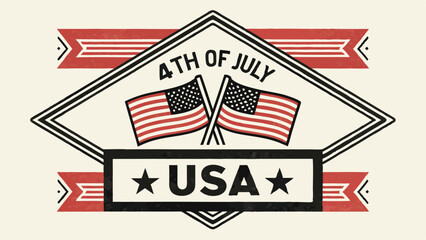 4th of July USA Independence Day Vintage Badge with American Flags