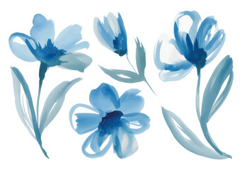 Fototapeta premium Watercolor blue meadow blossom with soft hand-painted petals. Watercolor blue meadow blossom with soft hand-painted petals.