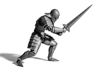 Obraz premium A formidable medieval knight clad in gleaming plate armor gripping a sword ready for an intense confrontation