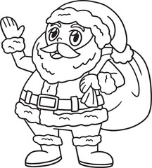 Cartoon Santa Claus with gifts wishes a Merry Christmas, perfect for coloring page, transparent background, coloring pages, kids , coloring, pages