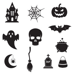 Obraz premium Vector holidays halloween item black icons set