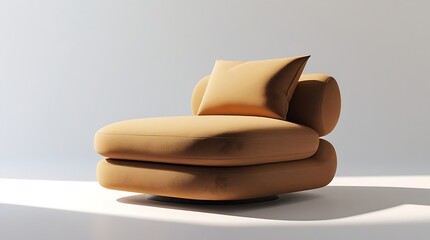 A professional photo of a Contemporary fabric lounge chair with oversized cushions and soft rounded edges, isolated on a pure white background with a subtle and gentle shadow.