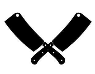 Butcher s cleaver. A classic cleaver for preparing chops. Two crossed broad knives. Icon isolated on white.