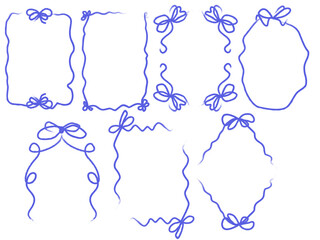 Doodle gift bow. Simple doodle red bows with string. Wedding ribbon frame, doodle watercolor bow border set, vector hand drawn holiday invitation design. Coquettish girly wavy line print, birthday