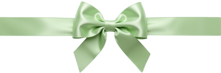 Elegant green satin bow with long tails, perfect for gift wrapping or decoration, adding touch of charm and sophistication
