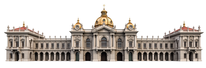 Elegant architectural design featuring grand building with golden dome, intricate details, and classical elements. This structure showcases beauty