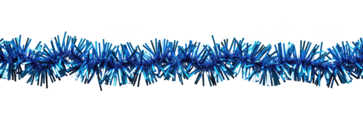 Bright blue tinsel garland adds festive touch to decorations, perfect for celebrations and holiday events