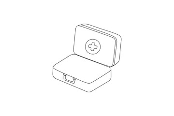 Medical emergency box one line drawing simple healthcare outline illustration
