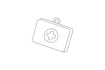 Medical first aid kit single line art outline isolated on white background
