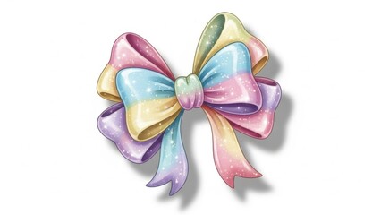Naklejka premium Magical Pastel Colored Glossy Bow With Delicate Sparkle and Sheen Isolated on White