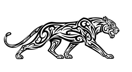Elegant tribal panther design with intricate swirling patterns perfect for tattoo art and