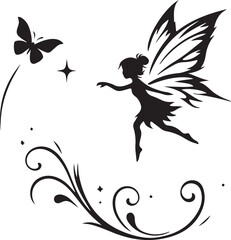 Silhouette of a girl with butterfly and floral vector design illustration for spring fashion