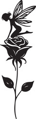 Black and white floral tattoo design set with rose, leaf, and butterfly silhouette vector illustration pattern element