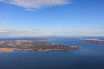 Lake Ogawara and the mountains of the Shimokita Peninsula, Mutsu Bay, Hotoke-numa Swamp, and the Pacific Ocean
