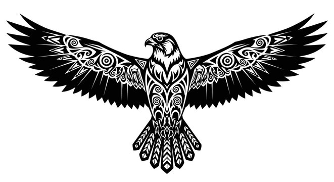 Detailed falcon with intricate tattoo design spread wings symbolism tattoo art