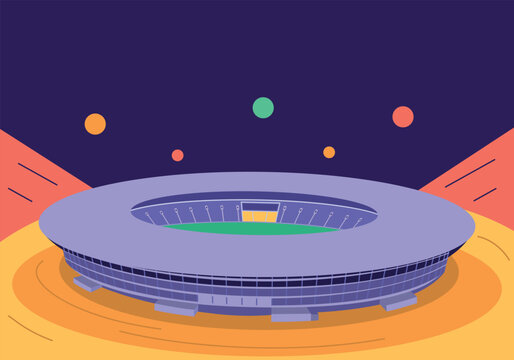 Modern soccer stadium arena in flat design style. Contemporary football venue architecture illustration for sports events and competitions