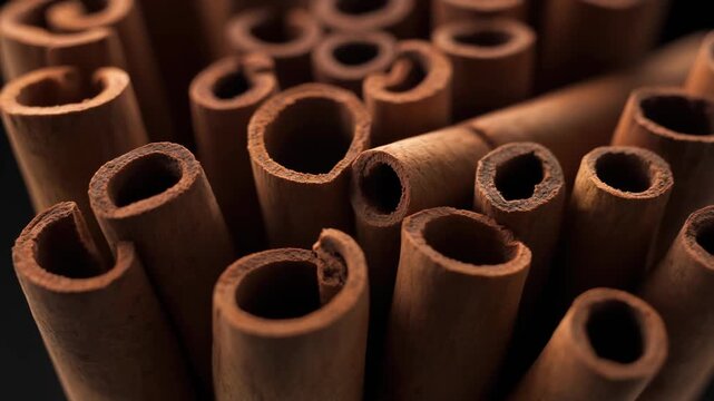 A captivating close-up of a bundle of aromatic cinnamon sticks, showcasing their natural texture and rich brown color, a culinary spice