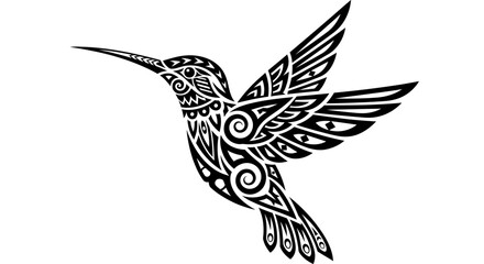 Intricate Black and White Tribal Hummingbird Tattoo Design Illustration Isolated, a Symbol of Joy © Sifaul