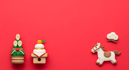 初日の出とお正月の縁起物のクレイアート背景