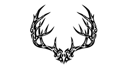 Elegant tribal deer antlers design isolated on white background, suitable for tattoos, decoration