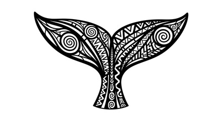 Detailed Polynesian Tattoo Style Whale Tail Isolated on White Background Design
