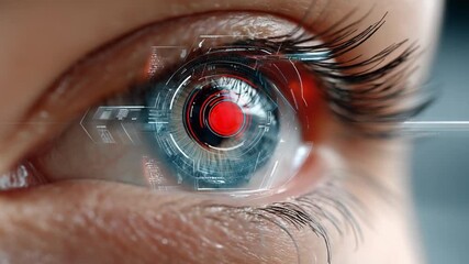 Cybernetic Gaze: A close-up view unveils a futuristic human eye with advanced cybernetic components, merging technology with the natural beauty of the human form. - Powered by Adobe