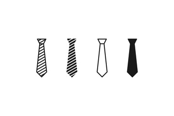 men's tie icon line and flat set