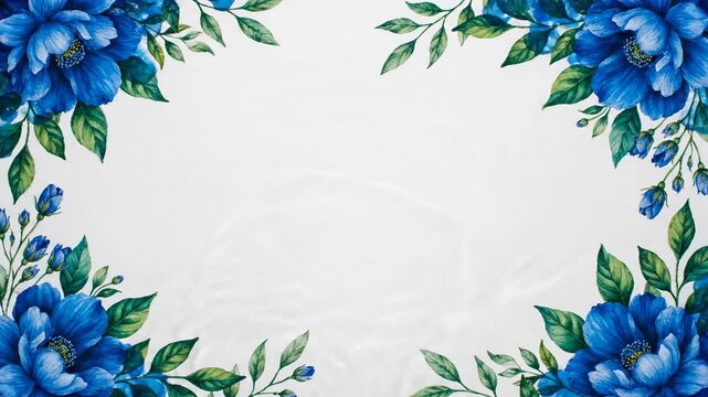Vintage floral design featuring a blue flowers frame with green leaf ornaments and a spring nature vector illustration border for a decorative paper card backdrop