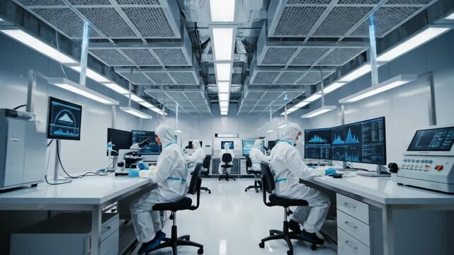 Dynamic view of high efficiency industrial air filtration vents maintaining sterile controlled pressure within a modern research clean room facility pressure gauge, commercial, environment