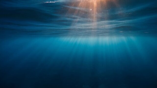 Stunning underwater scene with sun rays illuminating the ocean depths and serene blue hues