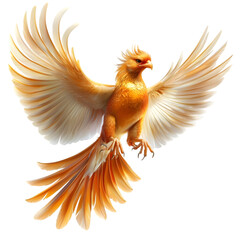 Golden Phoenix Bird in Flight on transparent background
