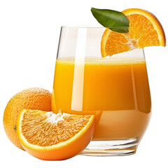 Fresh orange juice in glass on transparent background
