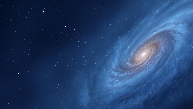 Beautiful Blue Spiral Galaxy with Bright Core in Starry Universe - Powered by Adobe
