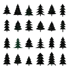 Christmas Tree Icons Set. Vector tree christmas green, traditional symbol to new year illustration. Vector Illustration