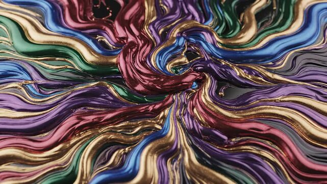 Dynamic visualization of fluid lines forming a dense, colorful, abstract decorative print pattern suitable for high-end retail wrapping paper and packaging wallpaper, seamless, dense