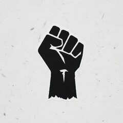 raised clenched fist silhouette symbolizing protest resistance solidarity and empowerment on minimal background