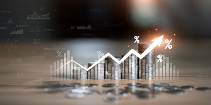 financial performance improvement, revenue growth, return on investment through upward trends and percentage analytics, ideal for economic forecasting, business planning, investment strategy content.