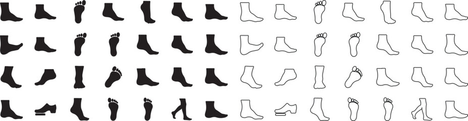 Set of Human Foot Silhouette and Outline Vector Icons for Design isolated PNG with Transparent Background