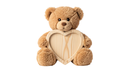 Teddy Bear Holding Wooden Heart Frame Gift for Valentines Day