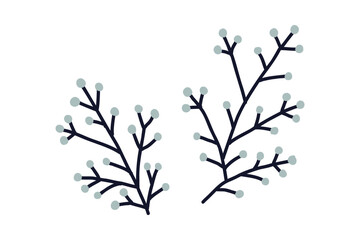 Scandinavian Minimal Botanical Branch Illustration ,Vector,Blue