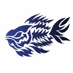 Stylized Blue Fish Logo Dynamic Tribal Marine Emblem