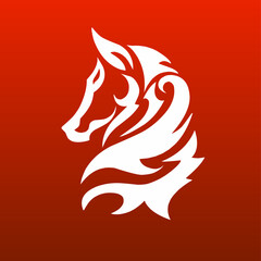 Stylized Horse Head Logo on Red Background Modern Emblem