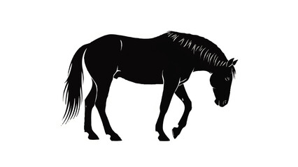 Black horse silhouette walking slowly.