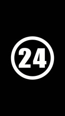 White oval with number 24 on black background symbol