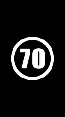 White number seventy in oval on black number 70 oval shape