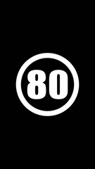 White number eighty in oval on black number 80 oval shape