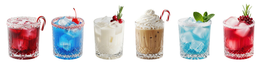 festive christmas cocktails in crystal glasses isolated