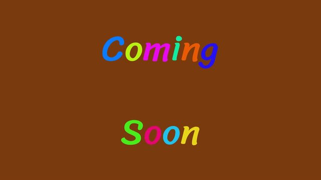 Colorful Phrase COMING SOON appearing one letter at a time drawn by a spark on a black background horizontal layout